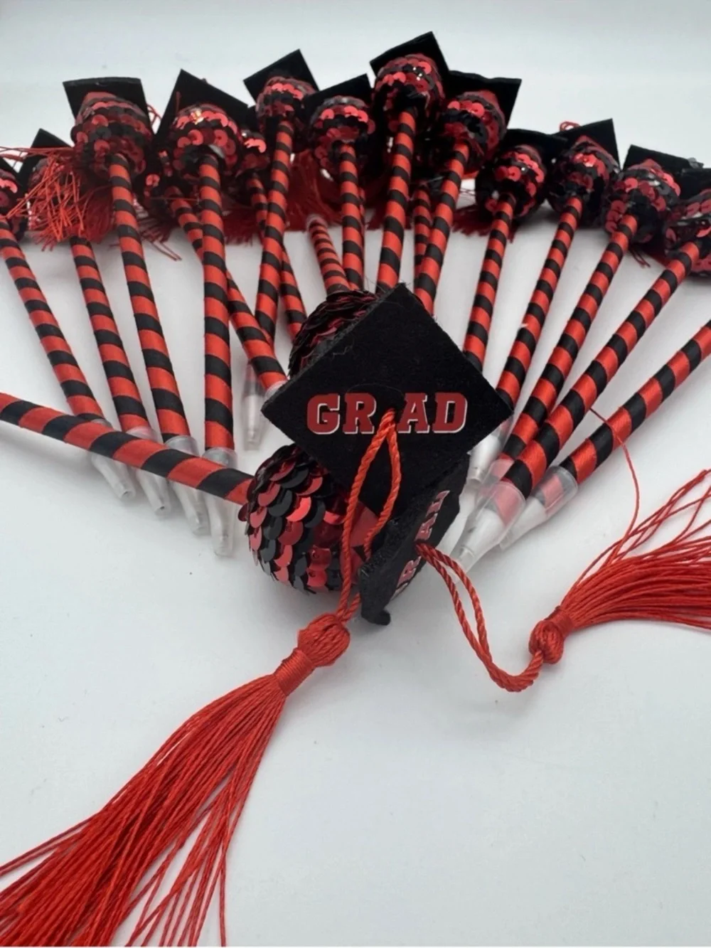 15 Graduation Pens Cap Ballpoint Pens Tassels Red Party Favors Lot